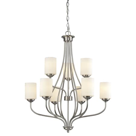 Z-Lite Cardinal 9 Light Chandelier, Brushed Nickel & Matte Opal 434-9-BN
